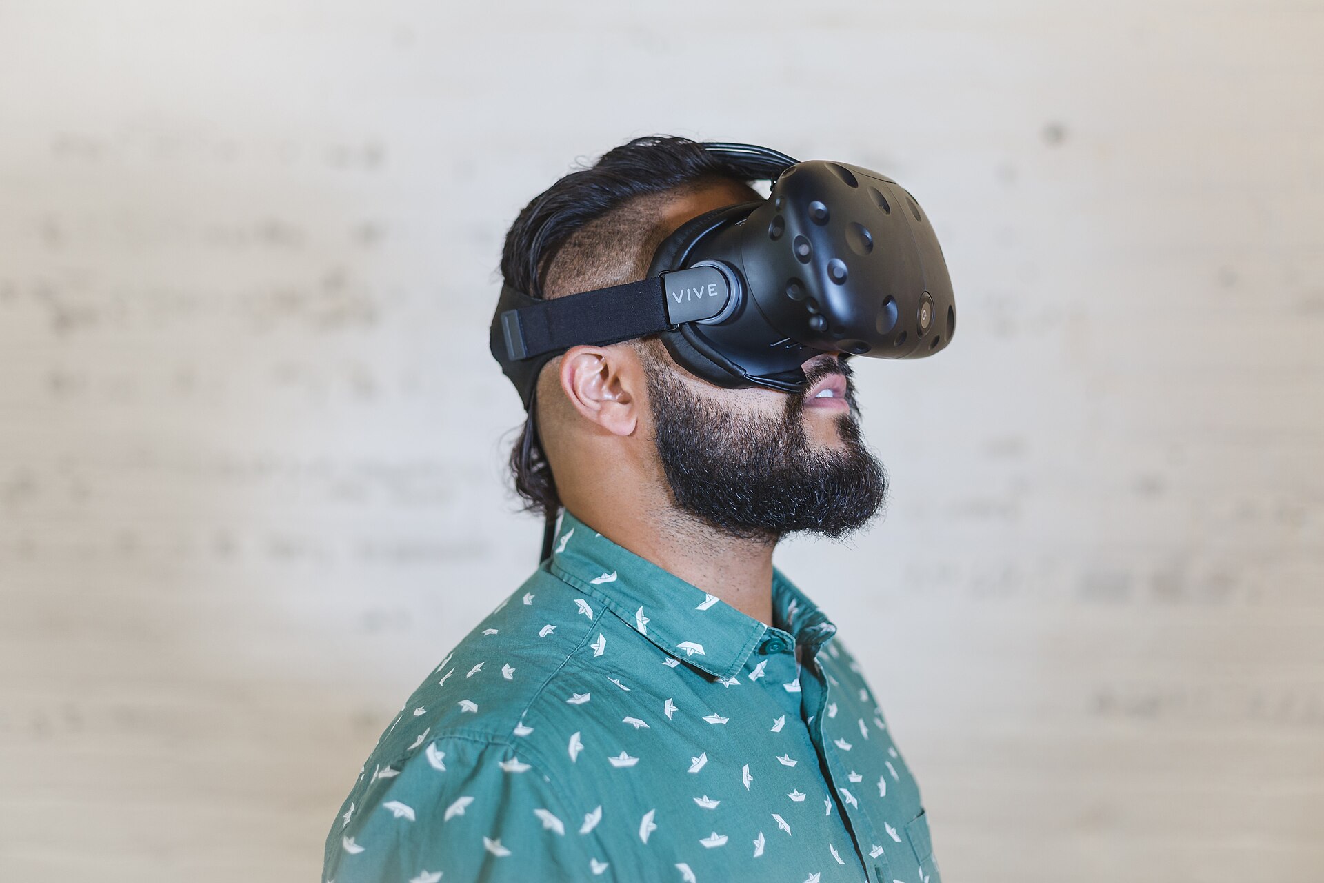 Person wearing a VR headset for vision AI workloads